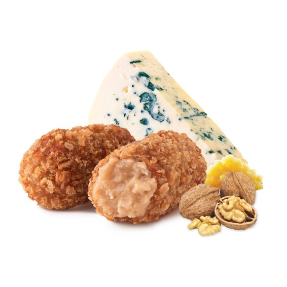 Croqueta Gorgonzola con Confitura de Pera y Nueces 35grs. 112uds. 4kgs.